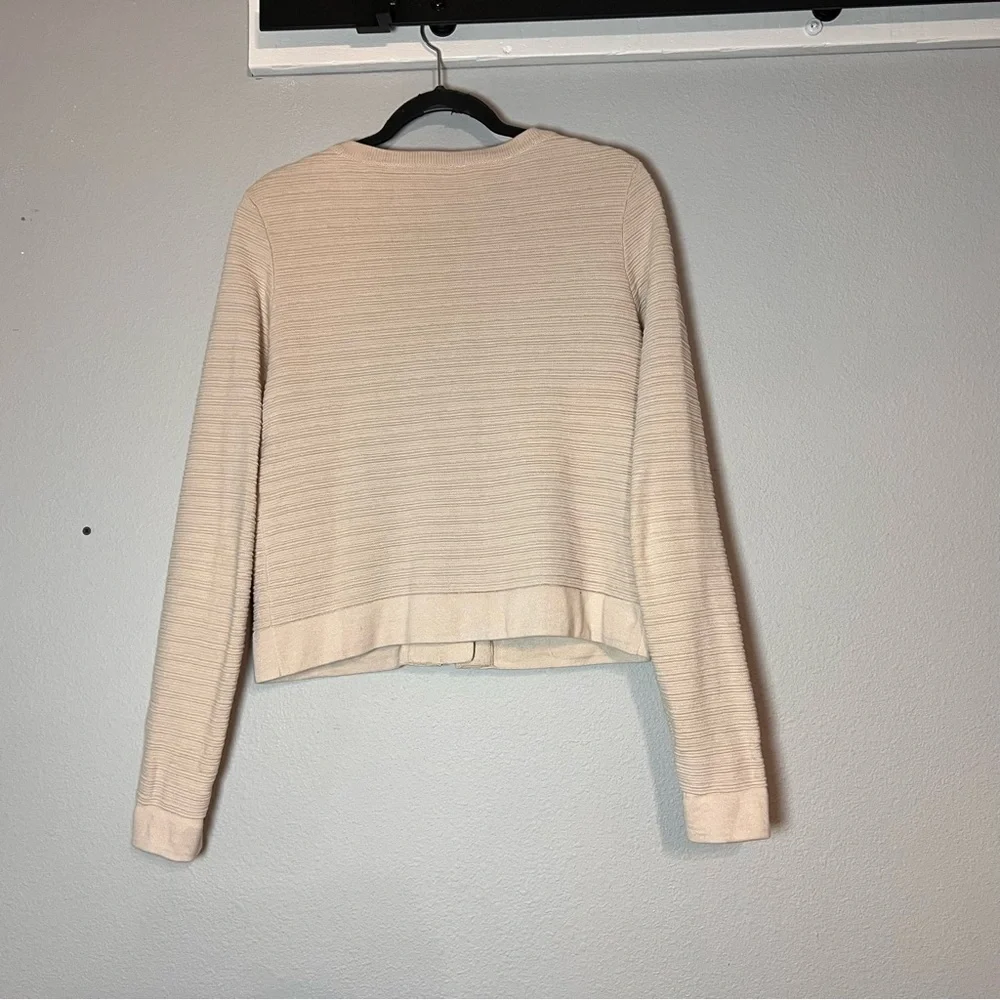 Reiss Cardigan Sweater Textured Beige Cream Clasp Front Cotton Size Medium